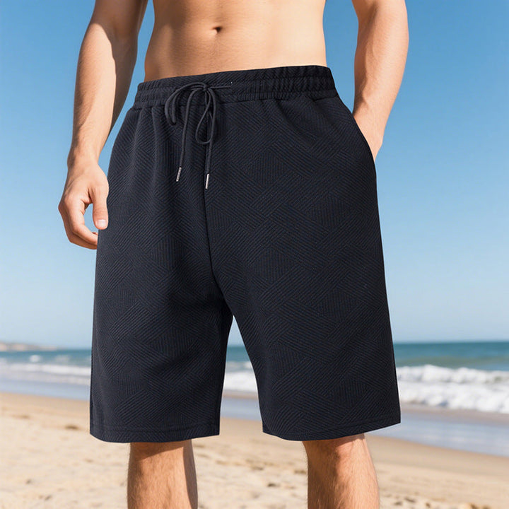 Herren nan knielange Textur-Badeshort mit elastischem Kordelbund und seitlichen Eingrifftaschen Drune