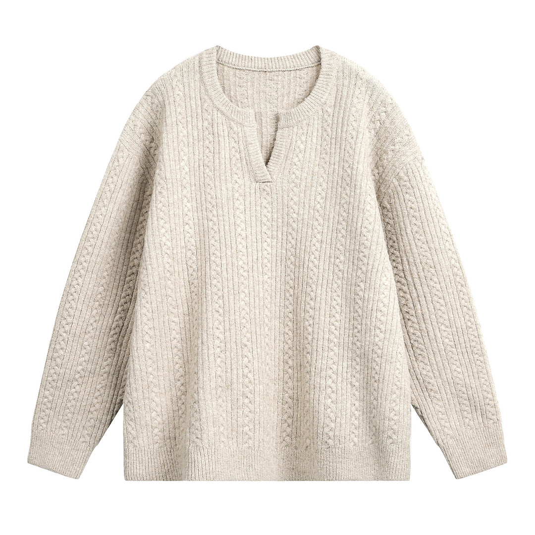 Unisex Relaxed-Fit Strickpullover mit Rundhalsausschnitt und V‑Schlitz Drune