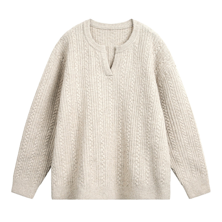 Unisex Relaxed-Fit Strickpullover mit Rundhalsausschnitt und V‑Schlitz Drune