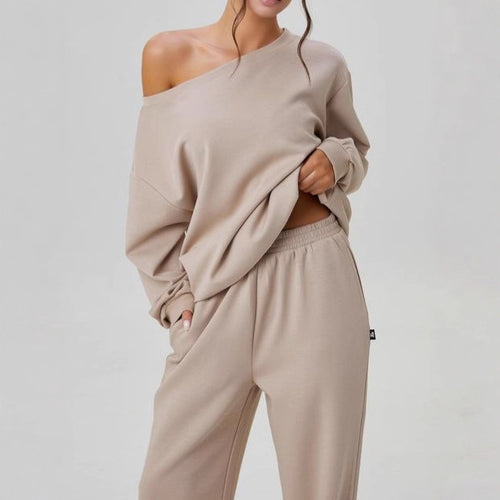 Damen nan legeres Lounge-Set mit einseitigem Schulterdetail und weiter Jogginghose Drune