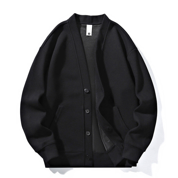 Herren oversized Strickcardigan mit V-Ausschnitt, Knopfleiste und aufgesetzten Taschen Drune