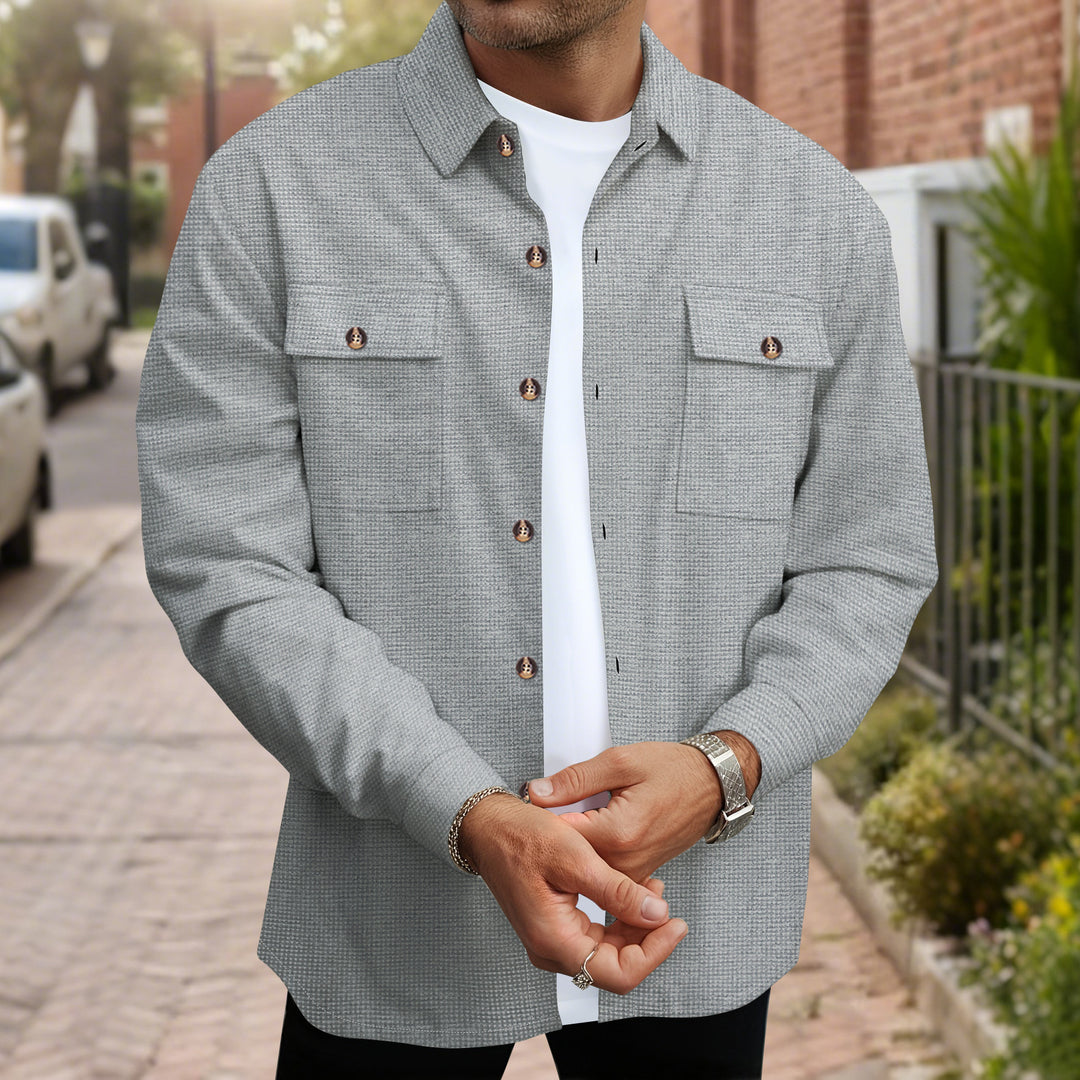 Herren modische Hemdjacke mit durchgehender Knopfleiste und Brusttaschen Drune
