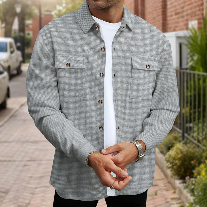 Herren modische Hemdjacke mit durchgehender Knopfleiste und Brusttaschen Drune