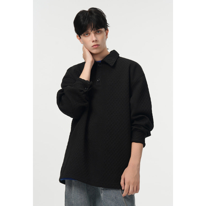 Herren Oversize-Poloshirt-Sweatshirt mit diamantstruktur, verlängertem Schnitt und Polokragen Drune