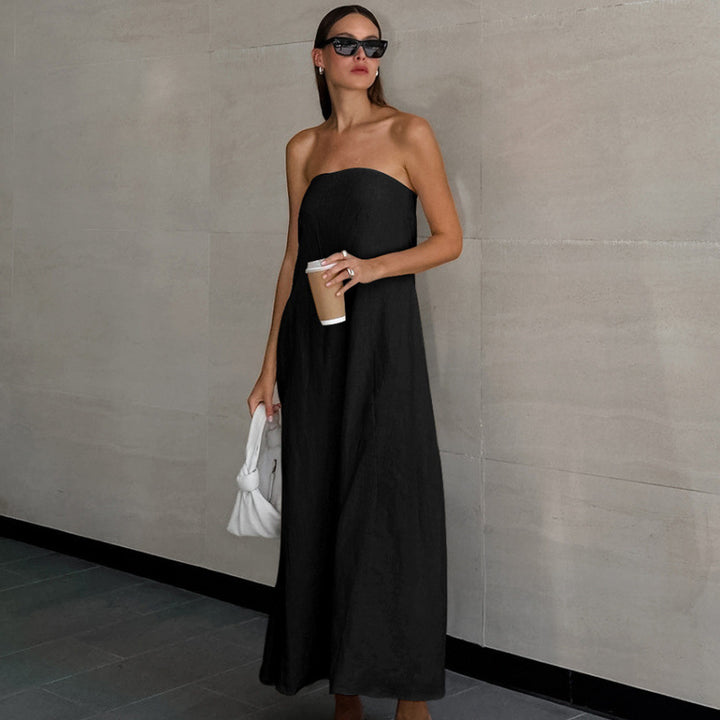 Damen Maxikleid ohne Ärmel mit elegantem Taillenband und fließendem Schnitt Drune