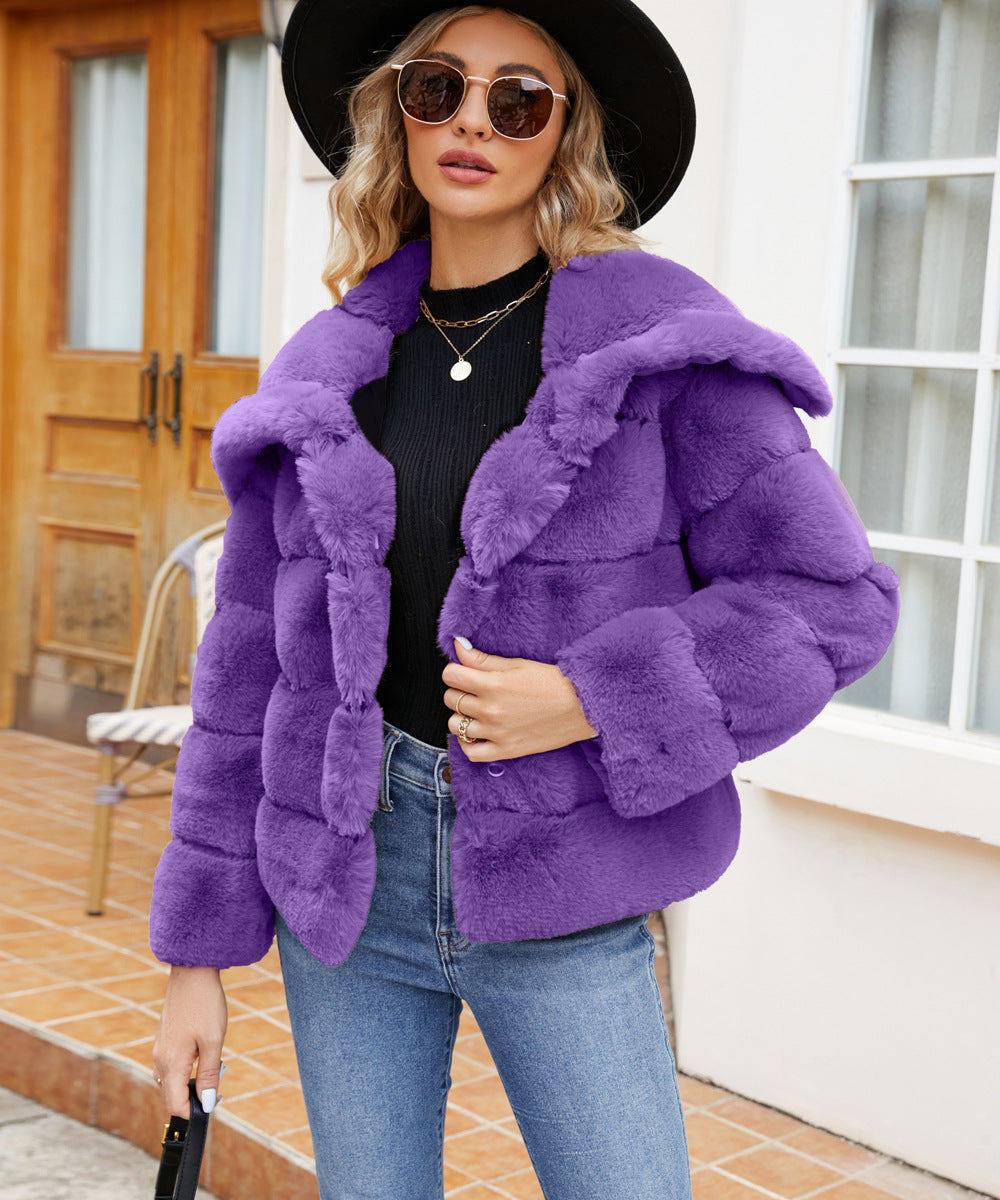 Damen Fleece-Puffjacke mit Kapuze Drune