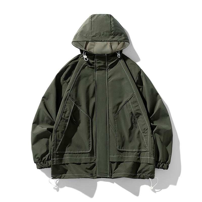 Herren winddichte praktische Outdoor-Jacke mit verstellbarer Kapuze und großen Taschen Drune