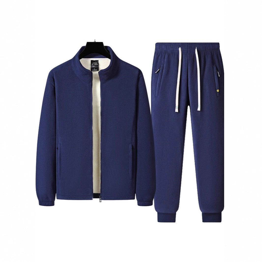 Herren dreiteiliges Fleece-Set mit wattierter Weste, Stehkragenjacke und Jogginghose Drune