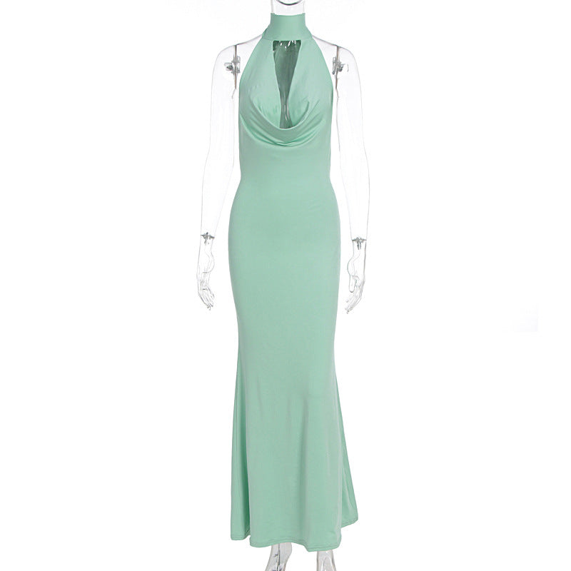 Damen elegantes Maxikleid mit tiefem V-Ausschnitt und schimmerndem Oberteil Drune