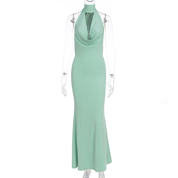 Damen elegantes Maxikleid mit tiefem V-Ausschnitt und schimmerndem Oberteil Drune