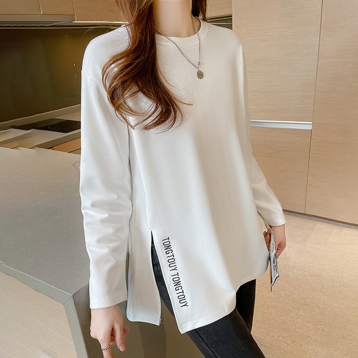 Damen lässiges Langarmshirt mit modernem Rundhalsausschnitt Drune