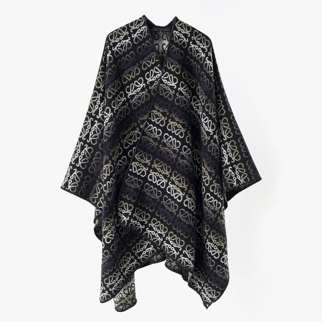 Damen Überwurfcape im Jacquard-Strick mit Allover-Monogramm und weichem Fall Drune