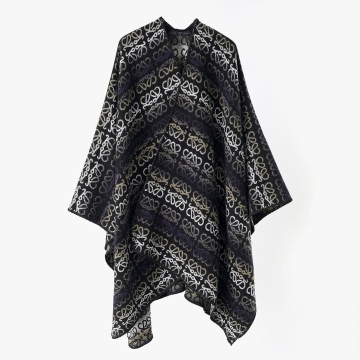 Damen Überwurfcape im Jacquard-Strick mit Allover-Monogramm und weichem Fall Drune