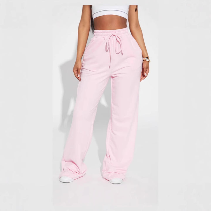 Damen nan breite High-Waist Loungehose aus weichem Baumwollmix mit Kordelzug und Eingrifftaschen Drune