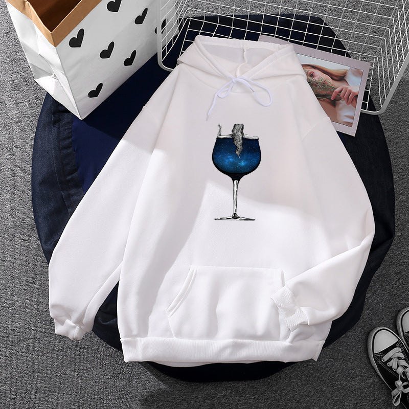 Damen nan lässiger Kapuzenpullover mit künstlerischem Mond‑und‑Pilzmotiv, weichem Fleecefutter und Kängurutasche Drune