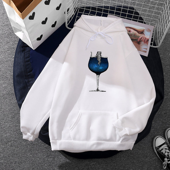 Damen nan lässiger Kapuzenpullover mit künstlerischem Mond‑und‑Pilzmotiv, weichem Fleecefutter und Kängurutasche Drune