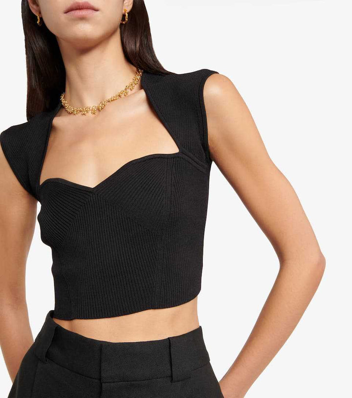 Damen Crop-Top mit strukturiertem Schnitt und tiefem V-Ausschnitt Drune