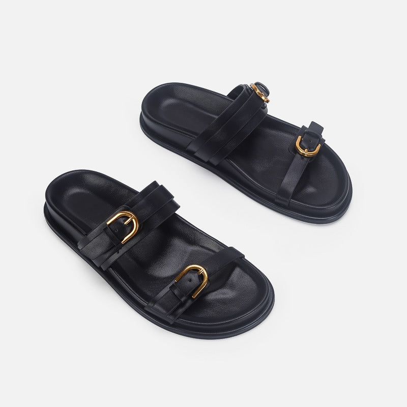 Damen elegante Riemensandalen mit goldenen Schnallen Drune