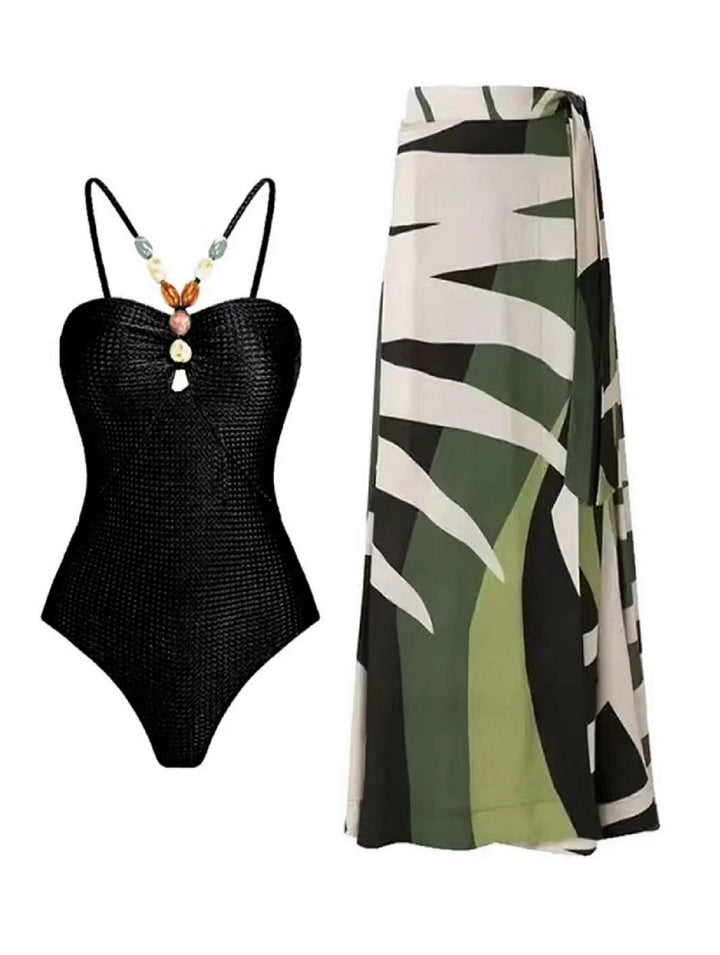 Damen Badeanzug mit elegantem Wickelrock und modischen Schmuckdetails Drune