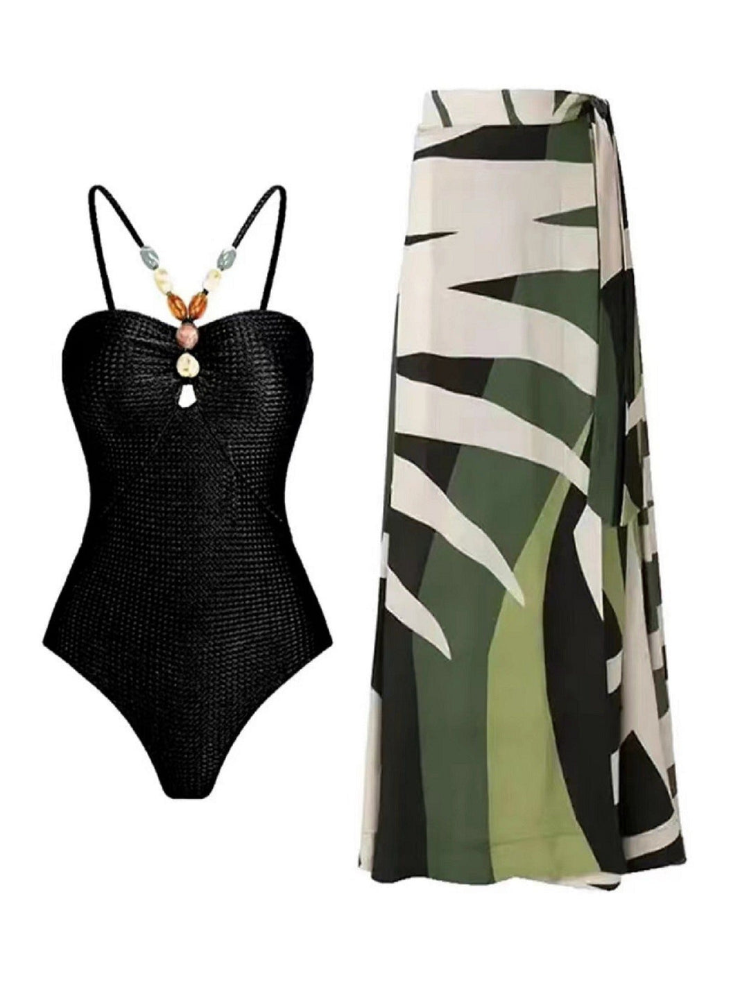 Damen Badeanzug mit elegantem Wickelrock und modischen Schmuckdetails Drune