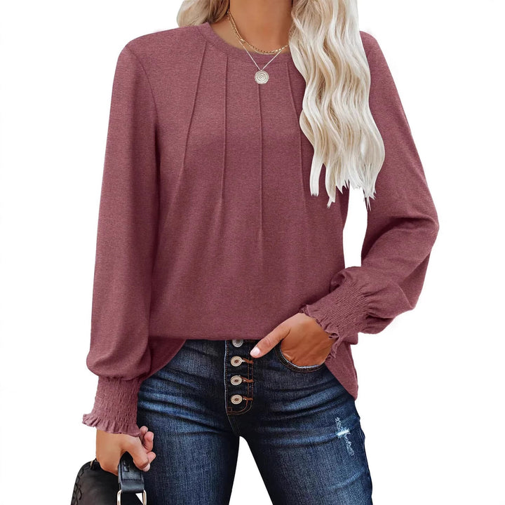 Damen Longsleeve-Tunika mit senkrechten Biesen und gerafften Rüschbündchen Drune