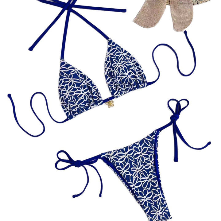 Damen Triangel-Bikini mit kontrastierenden Blütenmotiven Drune