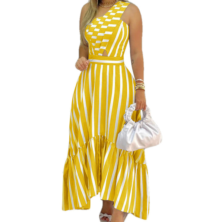 Damen Maxikleid mit asymmetrischem Saum und verspieltem Streifenmuster Drune
