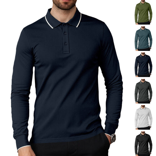 Herren Langarm-Piqué-Polo mit kontrastbesetztem Kragen und Bündchen Drune