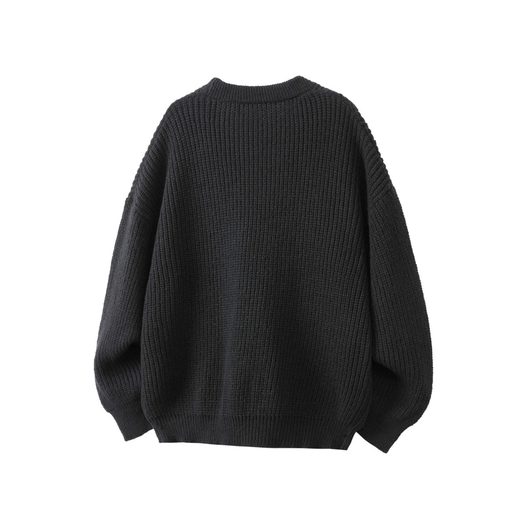 Unisex Oversize Grobstrick-Cardigan mit V-Ausschnitt, Knopfleiste und aufgesetzten Taschen Drune