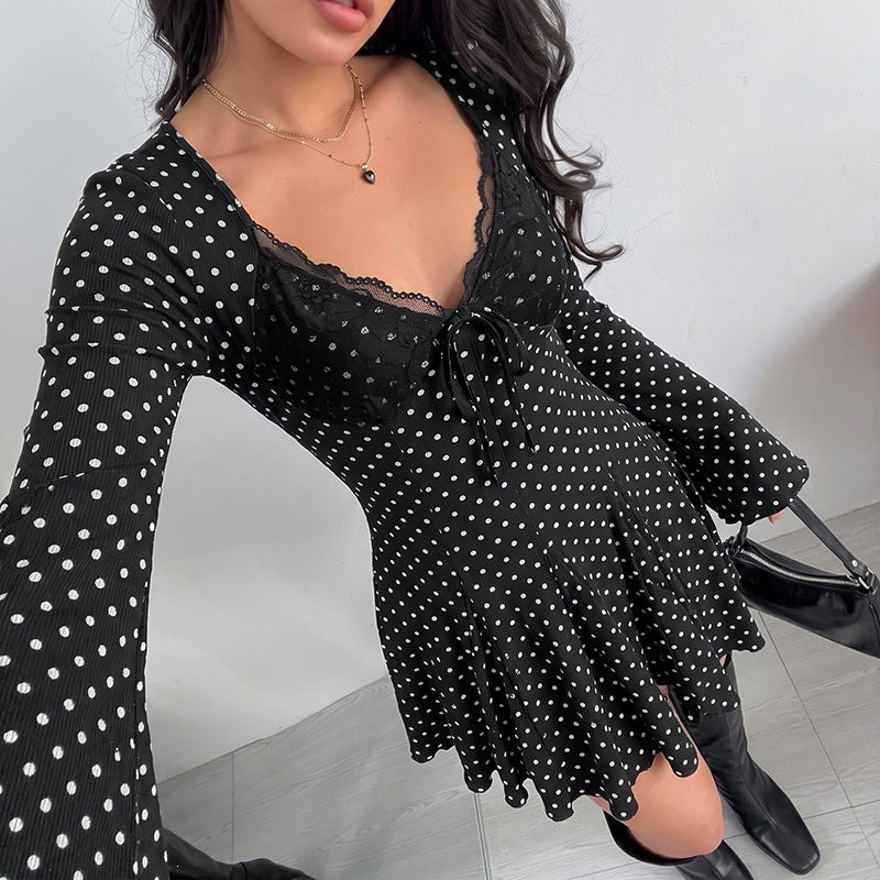 Damen Verspieltes Polka-Dots Minikleid Drune