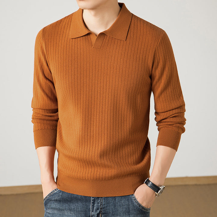 Herren Polokragen-Feinstrickpullover mit Rippstruktur und schmaler Silhouette Drune