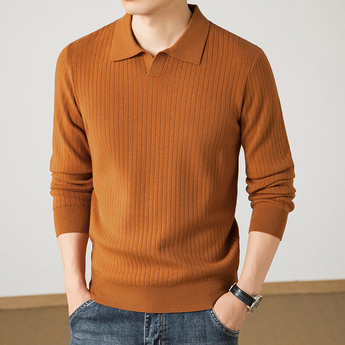 Herren Polokragen-Feinstrickpullover mit Rippstruktur und schmaler Silhouette Drune