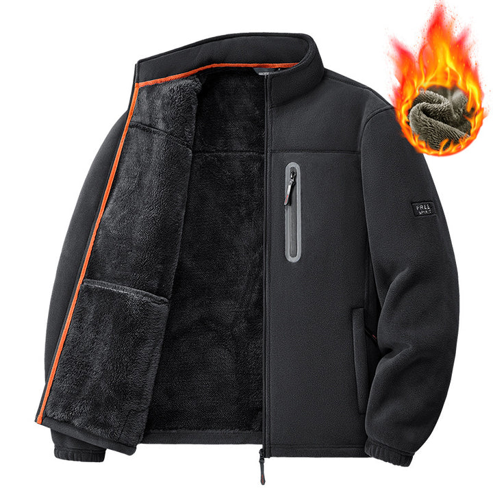 Herren nan Thermo-Fleecejacke mit hochflorigem Teddyfutter, Brust-Reißverschlusstasche und winddichter Front Drune