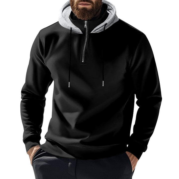Herren nan Halbzip-Kapuzenpullover mit kontrastkapuze, Kordelzug und schmaler Silhouette Drune