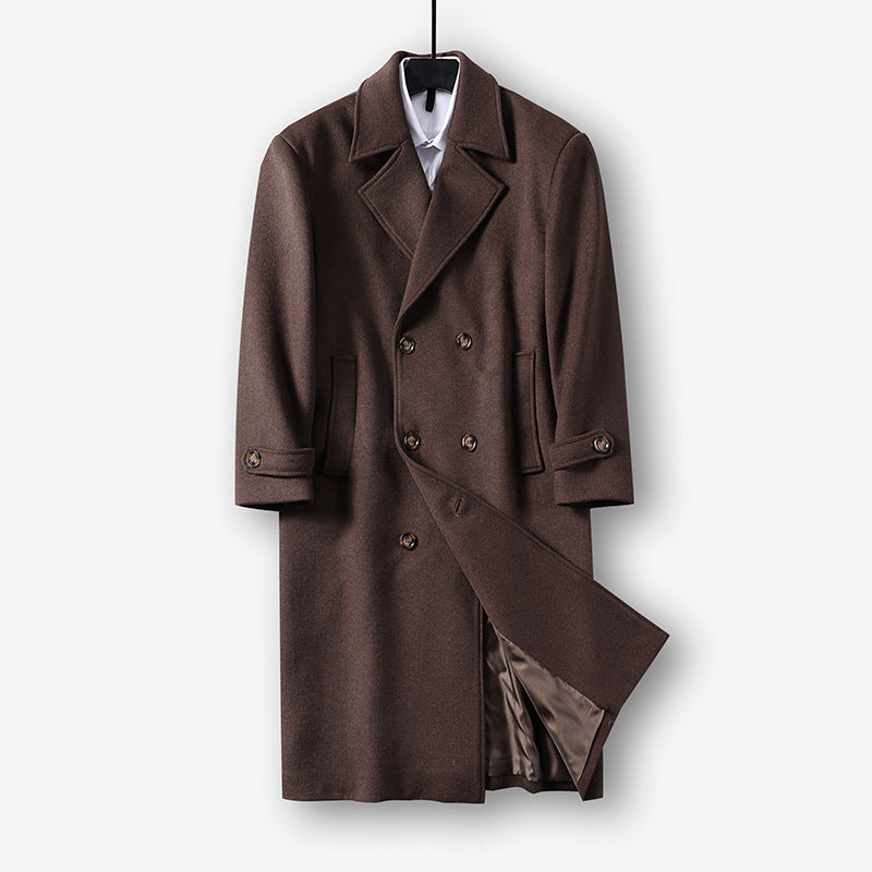 Herren Langer Doppelreihiger Wollmantel mit minimalistischer Silhouette und Schalkragen Drune