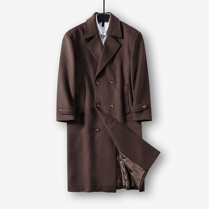 Herren Langer Doppelreihiger Wollmantel mit minimalistischer Silhouette und Schalkragen Drune