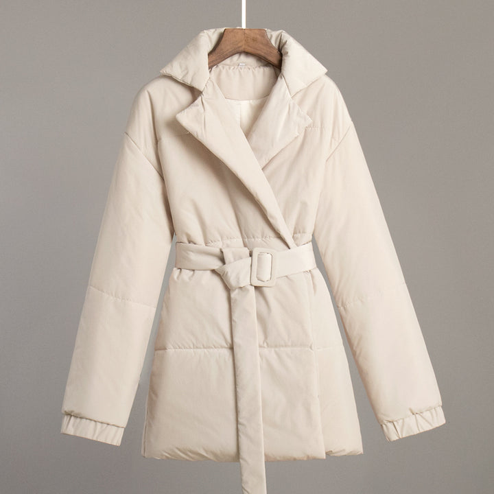 Damen modische Steppjacke mit Gürtel und elegantem Kragen Drune