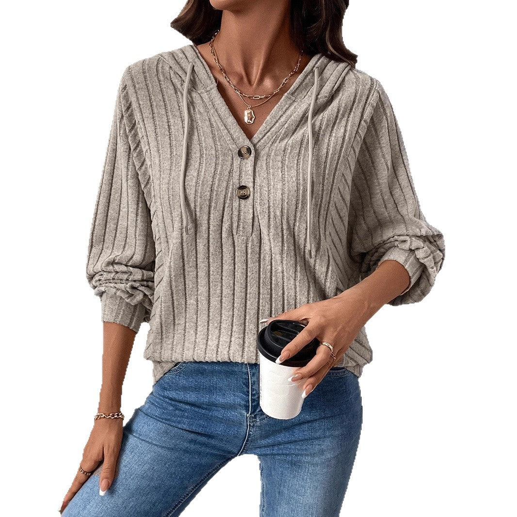 Damen Lässiger Strickpullover mit Knopfdetails Drune