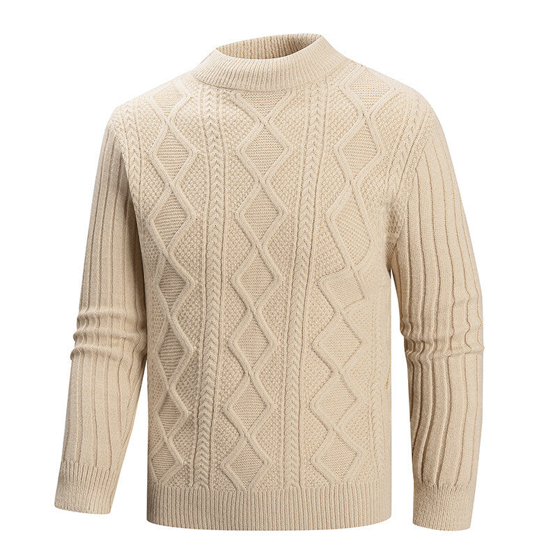 Herren Kabelstrick-Mockneck-Pullover aus feinem Wollmix mit Zopfmuster Drune