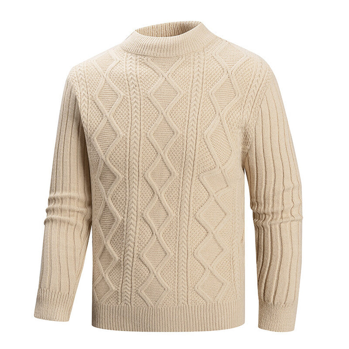 Herren Kabelstrick-Mockneck-Pullover aus feinem Wollmix mit Zopfmuster Drune