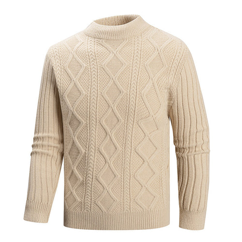 Herren Kabelstrick-Mockneck-Pullover aus feinem Wollmix mit Zopfmuster Drune