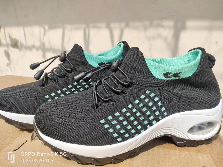 Damen nan leichte atmungsaktive Strick-Sneaker mit Luftkissen und hohem Sockenkragen Drune