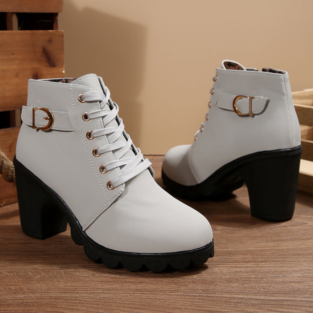 Damen nan knöchelhohe Schnürstiefelette mit robustem Blockabsatz und profilstarker Lugsohle Drune
