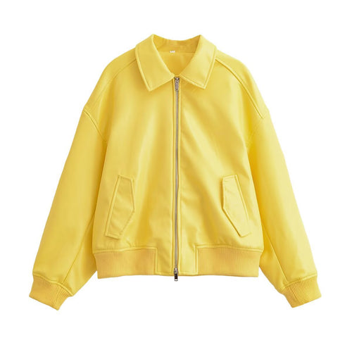Damen Oversized Bomberjacke mit Reißverschluss, Kragen, gerippten Bündchen und Pattentaschen Drune