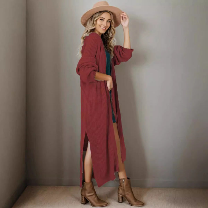 Damen Länger Strickcardigan mit offenem Design und lässiger Passform Drune