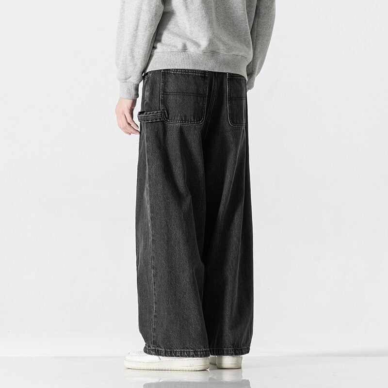 Herren Extraweite Baggy-Jeans im Vintage-Wash mit Tunnelzug und elastischem Saum Drune