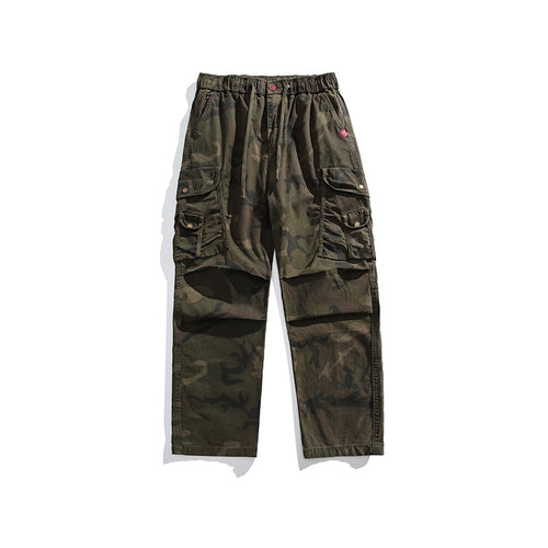 Herren Baggy-Cargohose im Army-Camo mit elastischem Kordelbund und Multifunktions-Taschen Drune
