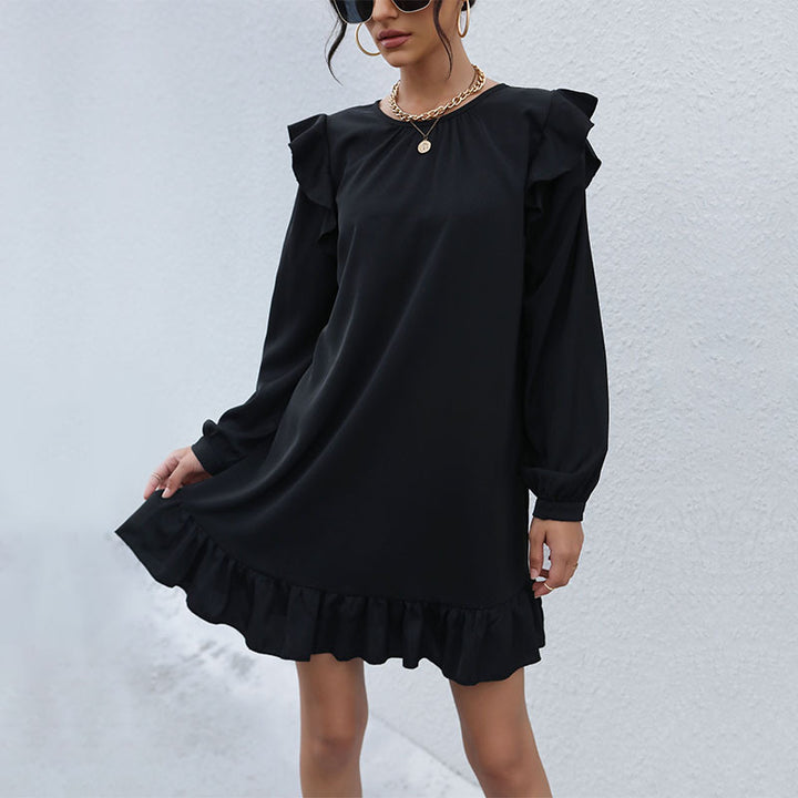 Damen A‑Linien Minikleid mit Volant‑Schultern und Rüschen-Saum Drune