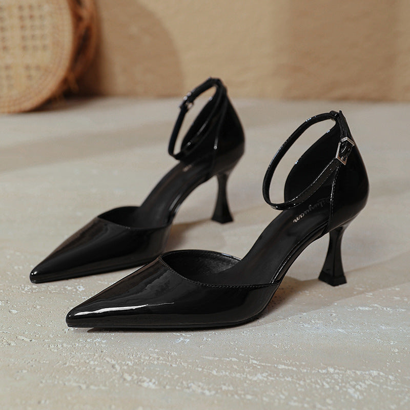 Damen elegante Stiletto-Pumps mit verstellbarem Riemen und glänzender Oberfläche Drune