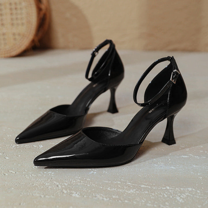 Damen elegante Stiletto-Pumps mit verstellbarem Riemen und glänzender Oberfläche Drune